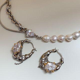 Rhinestone Hoop Earring 1 Pair - Silver & Gold - One Size
