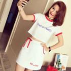 Set: Lettering Short Sleeve T-shirt + A-line Skirt
