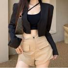 Asymmetrical Crop Camisole Top / Shorts / Crop Blazer