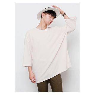 Round-neck Elbow-sleeve Loose-fit T-shirt
