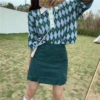 Diamond Check Elbow-sleeve Polo Shirt / A-line Skirt