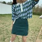 Diamond Check Elbow-sleeve Polo Shirt / A-line Skirt