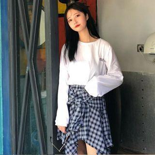 Lettering Long-sleeve T-shirt / Midi A-line Dress / Set