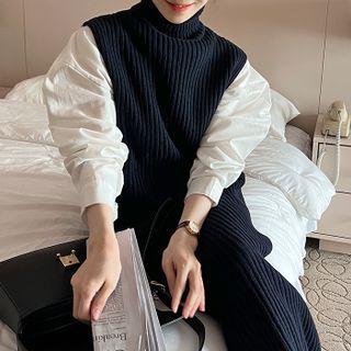 Turtleneck Sleeveless Long Rib-knit Dress