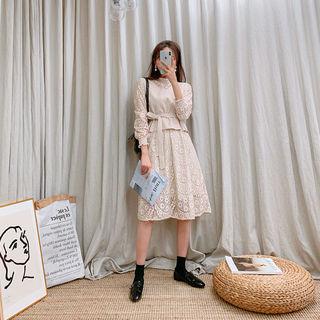 Set: Knit Vest With Sash + Gathered Lace Dress