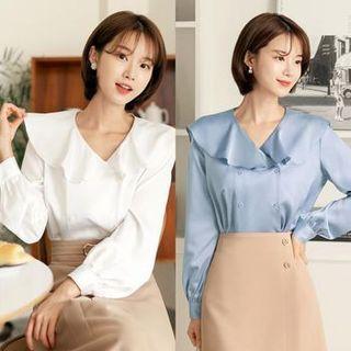 Ruffle Sailor-collar Satin Blouse