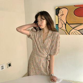 Self-tie Floral Shirtdress