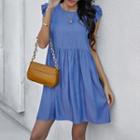 Cap-sleeve Ruffled Plaid A-line Dress