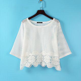 Lace Panel Short-sleeve Mesh Top