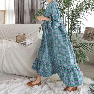 Ruffle-hem Checked Midi Dress