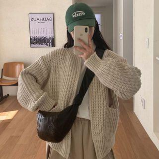 Plain Zip-up Cardigan White - One Size