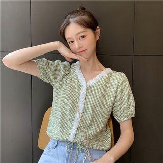 Lace V-neck Short-sleeve Blouse