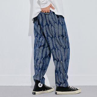 Feather Print Baggy Jeans