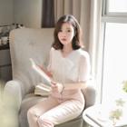 Tie-neck Lace-sleeve Blouse