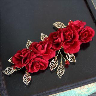 Rose Leaf Bridal Hair Clip Red - One Size