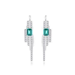 Sterling Silver Elegant Shining Geometric Tassel Earrings With Green Cubic Zirconia Silver - One Size