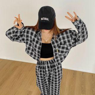 Pocket-front Cropped Plaid Shirt