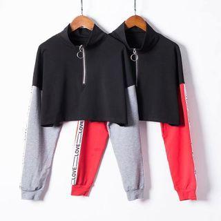 Half-zip Mock Neck Lettering Cropped Top