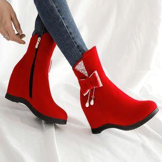 Hidden-wedge Bow-accent Short Boots