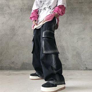 Wide-leg Cargo Jeans As Shown In Figure - One Size