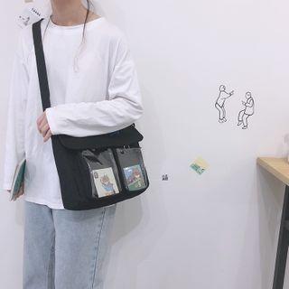 Transparent Pocket Canvas Flap Crossbody Bag