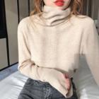 Wide-sleeve Semi High-neck Knit Top