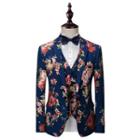 Set: Flower Print Single Button Blazer + Single-breasted Vest + Dress Pants