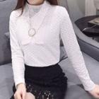 Long-sleeve Mock-neck Lace Top