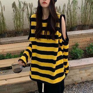 Cold-shoulder Striped Sweatshirt Stripe - One Size