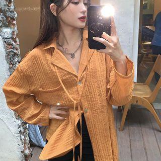 Long-sleeve Plain Shirt Tangerine - One Size