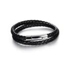 Fashion Personality Geometric 316l Stainless Steel Double-layer Leather Bracelet Silver - One Size