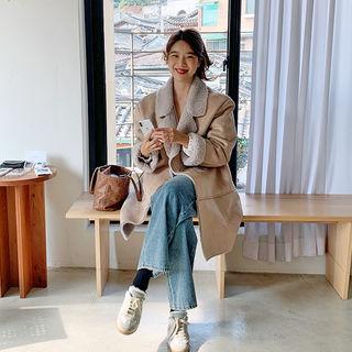 Notch-lapel Faux-shearling Coat