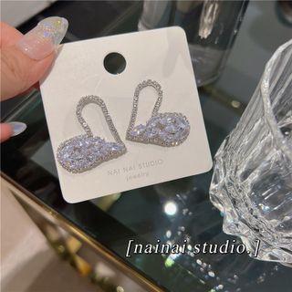 Rhinestone Heart Ear Stud 1 Pair - Silver Needle - Silver - One Size