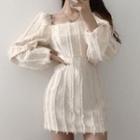 Square-neck Balloon-sleeve Fringed Mini Dress