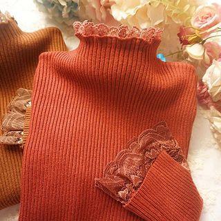 Mock-neck Lace-trim Sweater