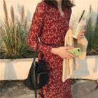 Floral Long-sleeve Dress Red - One Size