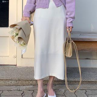 Band-waist Slit-back Midi Skirt Ivory - One Size