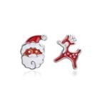Fashion Romantic Santa Elk Asymmetric Stud Earrings Silver - One Size