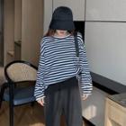 Puff-sleeve Striped T-shirt Black - One Size