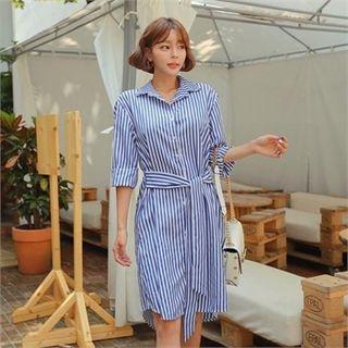 Tie-front Striped Midi Shirtdress