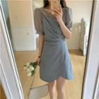 Mock Two Piece Puff-sleeve Ruched A-line Mini Dress