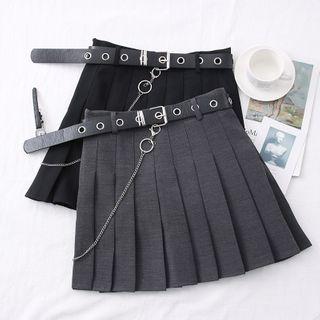 High-waist Pleated Mini Skirt With Chain