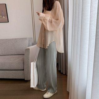 Loose-fit Sheer Light Shirt / Pleated Wide-leg Pants