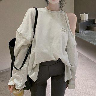 Applique Off-shoulder Sweatshirt Light Gray - One Size
