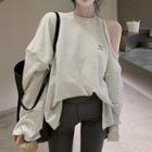 Applique Off-shoulder Sweatshirt Light Gray - One Size