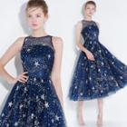 Star Print Sleeveless Evening Dress