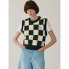 Social Club Checkered Sweater Vest Black - One Size