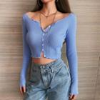 Wide-neck Button-down Crop T-shirt In 5 Colors