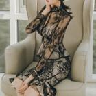 Mock Two Piece Long-sleeve Lace Dress