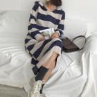 Color Block Hooded Long-sleeve Midi Knit Dress